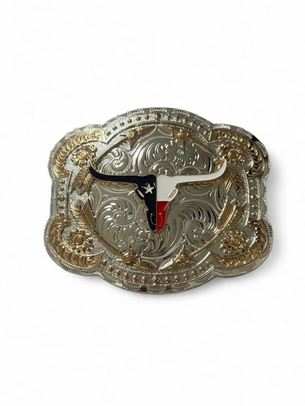 Western Longhorn Buckle with Red, White & Blue Accent
